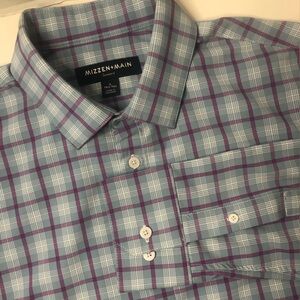 Mizzen + Main Men’s L/S Shirt Leeward TrimTall Blue Pink White Plaid Large